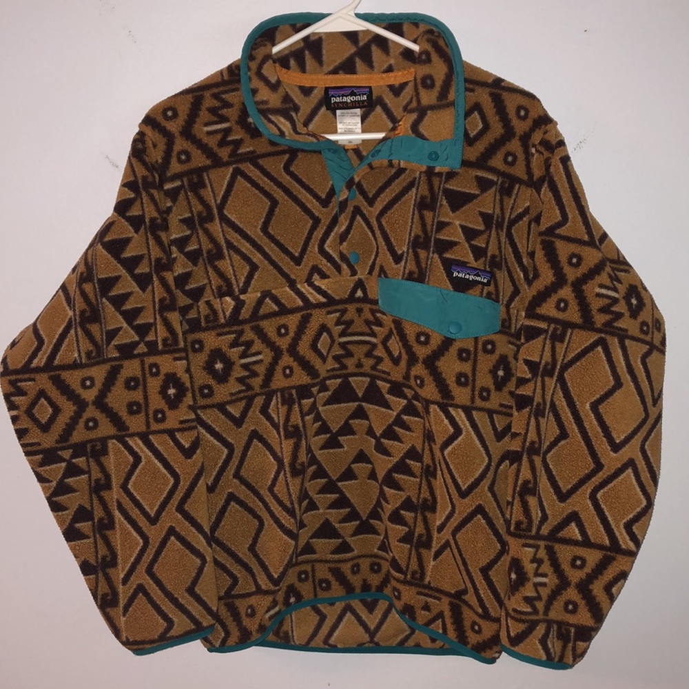 RARE Patagonia Synchilla Snap-T Fleece Pullover Montana Siete Bear Brown Tribal - Picture 6 of 15
